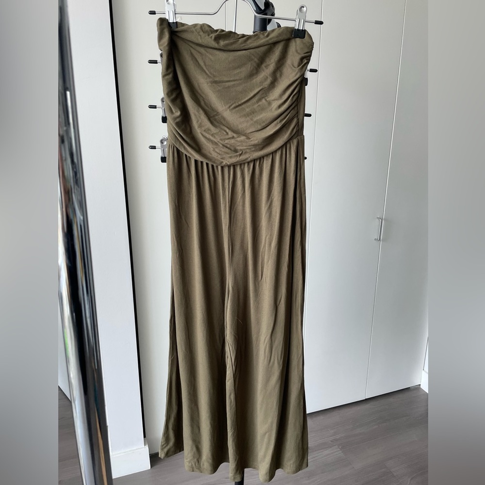 Olive-Green Strapless Cropped Jumpsuit
